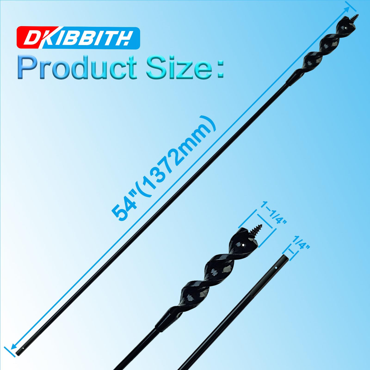 DKIBBITH Flexible Installer Drill Bit for Pulling Wires Through Walls Ceilings and Sidewalks,54-Inch Long, 1-1/4-Inch Auger with a Fish Eye Hole and Screw Point, 1/4" 3-Flat Anti-Slip Shank.