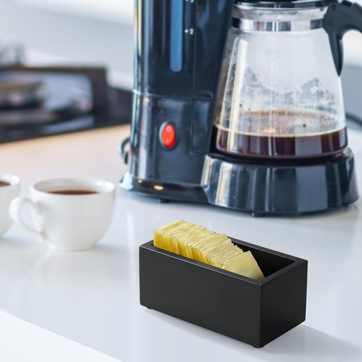 Sugar Packet Holder, Wood Sugar Caddy, Black Sugar Packet Holder for Coffee Bar, Drink Packet Organizer, Condiment