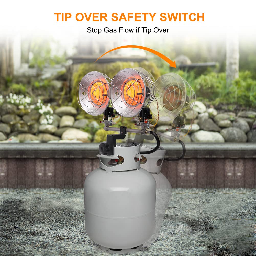 Propane Tank Top Heater, CAMPLUX Outdoor Tanktop Heater with Tip-Over Switch for Garage, Camping, Hunting, Double
