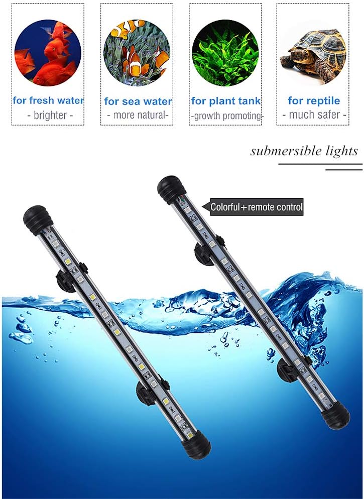 8 in Submersible LED Aquarium Light, 1.2W Color Changing Fish Tank Light with Remote Control, IP68 Crystal Glass 9
