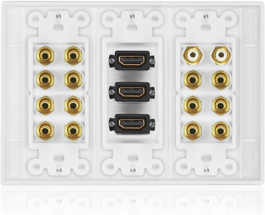 3 Gang 7.2 Surround Sound Distribution Home Theater Wall Plate | Copper Banana Binding Post Coupler Type