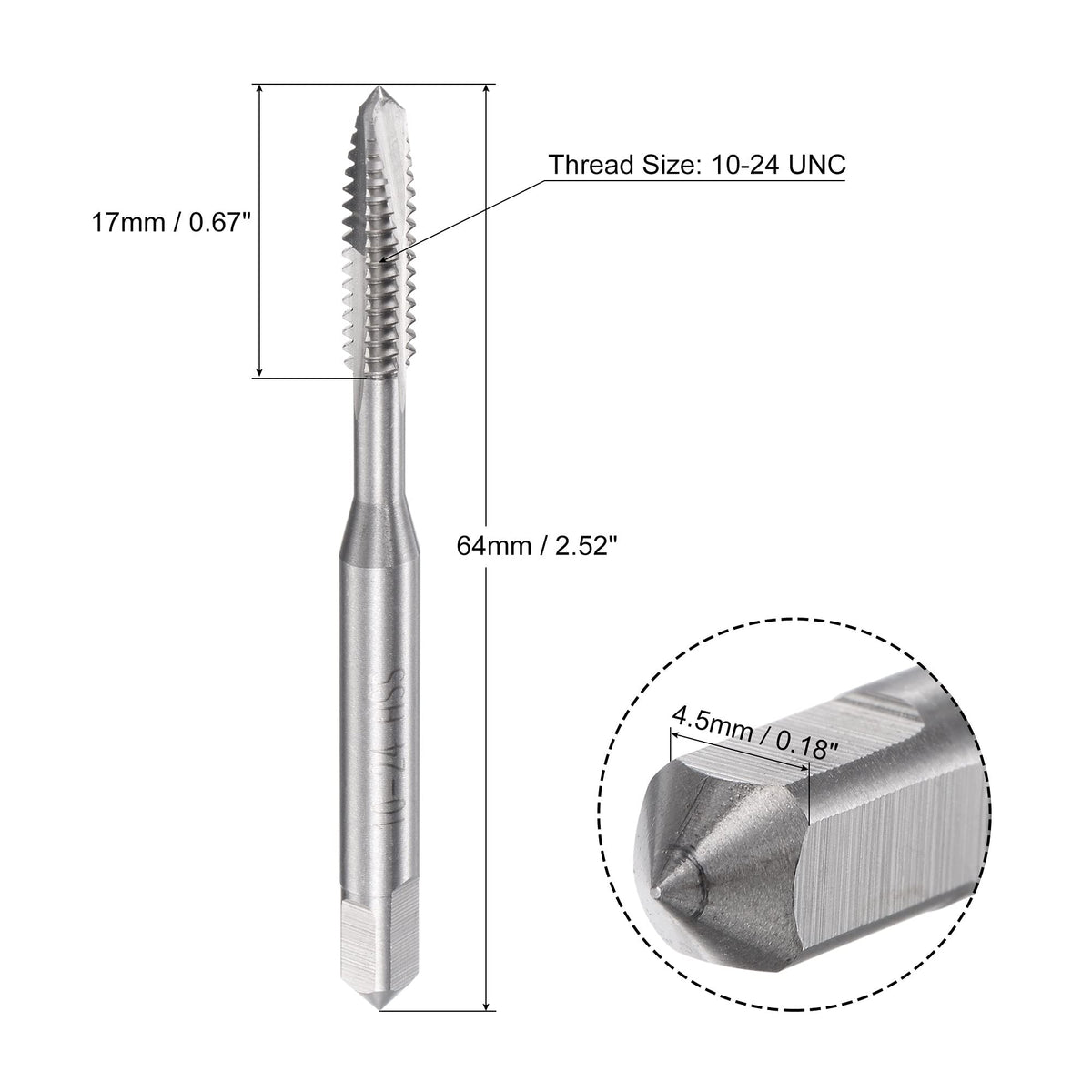 uxcell Spiral Point Threading Tap 10-24 UNC HSS (High Speed Steel) Machine