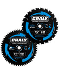 CRALY 7-1/4 Inch 24&60 Teeth Wood Cutting Framing/Fine Finish Circular Saw Blade, 5/8 Inch Arbor, Carbide Tipped, Thin Kerf, Black Ice, for Plywood, MDF, OSB, Laminated, 2-Pack(C072460-2C)