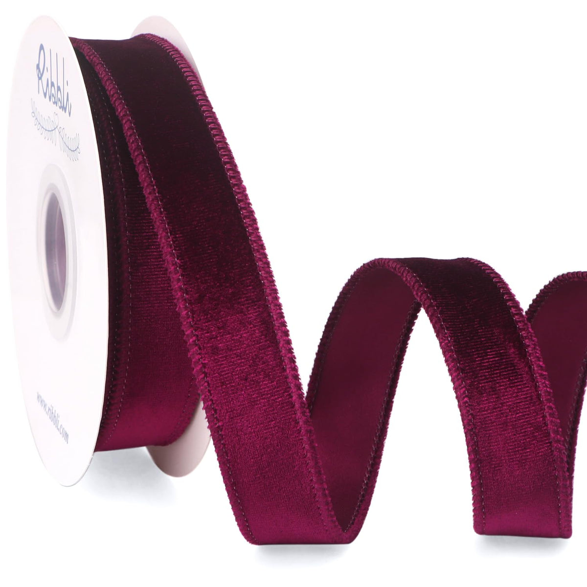 Burgundy Velvet Wired Ribbon 1 Inch Velvet with Satin Christmas Ribbon