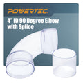 POWERTEC 70309V 4 Inch ID 90 Degree Elbow for 4" OD Dust Collection Pipes, Adapters and Fittings with Splice for 4 Inch ID Dust Collection Hose Connector (Clear), 1 Set