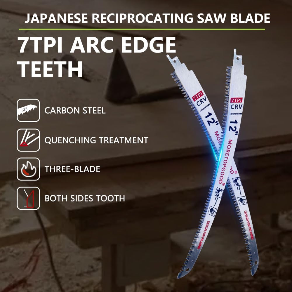 MORETOPGOOD 12" Arc Edge Reciprocating Saw Blade for Wood Pruning, 3 Pack