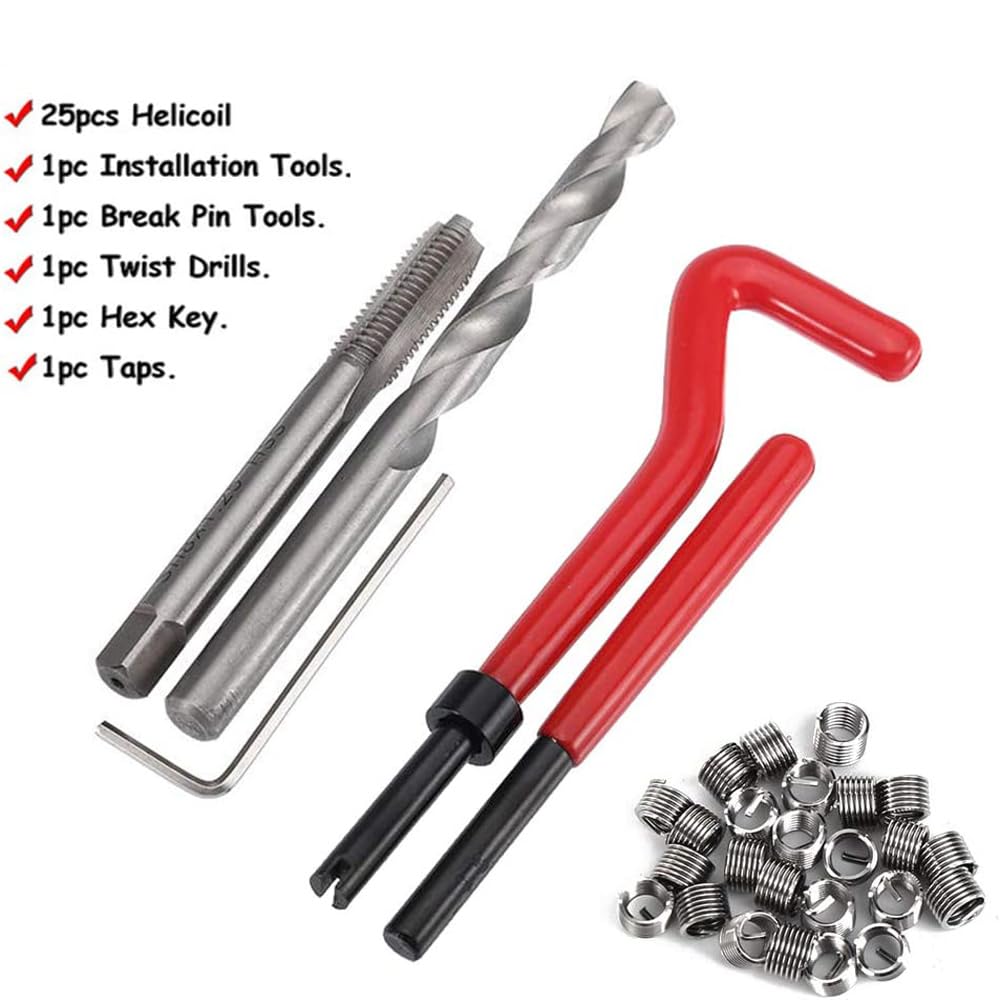 Zohino 30Pcs Thread Repair Kit M5X0.8mm Thread Insert Metric Stripped Thread Repair Drill Tap Hand Tool Kit Helicoil Insertion Tool Thread Restoring Kit