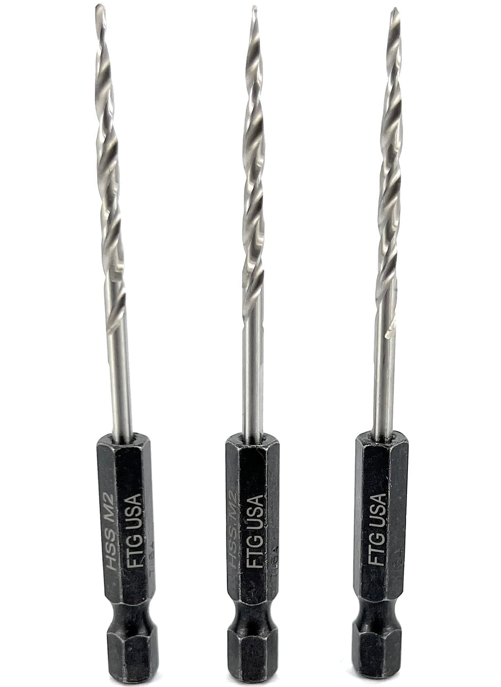 FTG USA 3Pc #4 (7/64") Replacement Countersink Drill Bit Set Tapered Bits