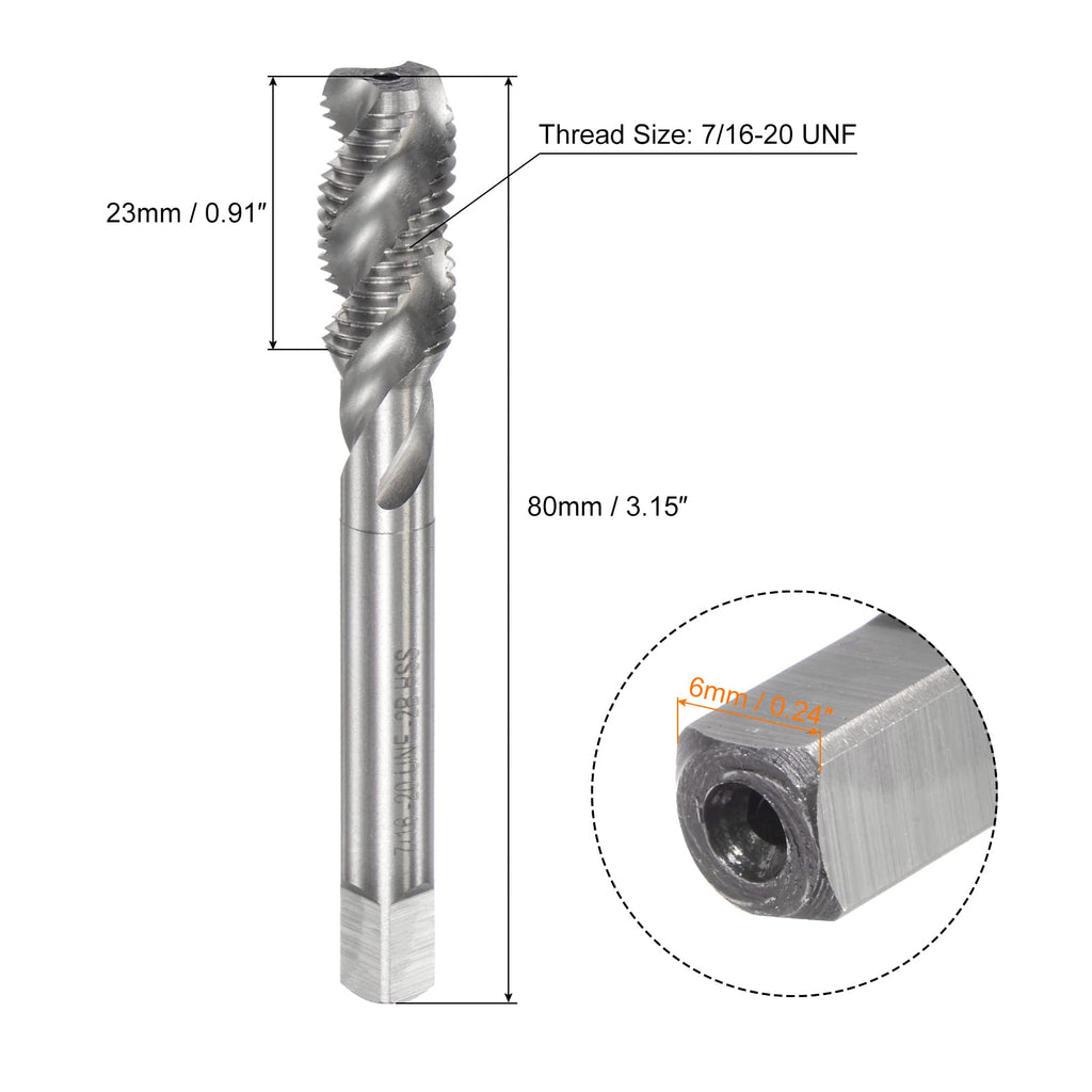 uxcell Spiral Flute Taps 7/16-20 UNF 2B High Speed Steel (HSS) Uncoated Tap