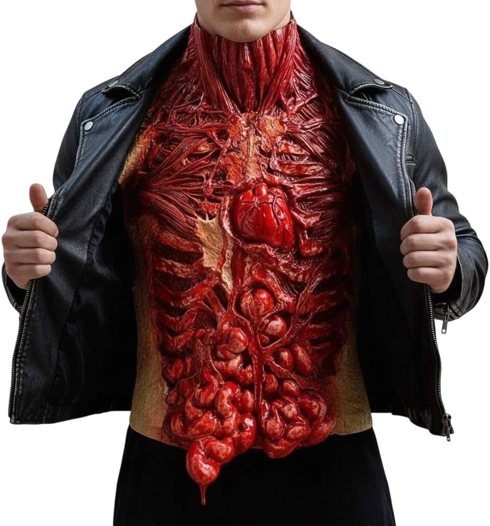 Scary Zombie Chest Piece for Adults Bloody Skeleton Halloween Costume Prop