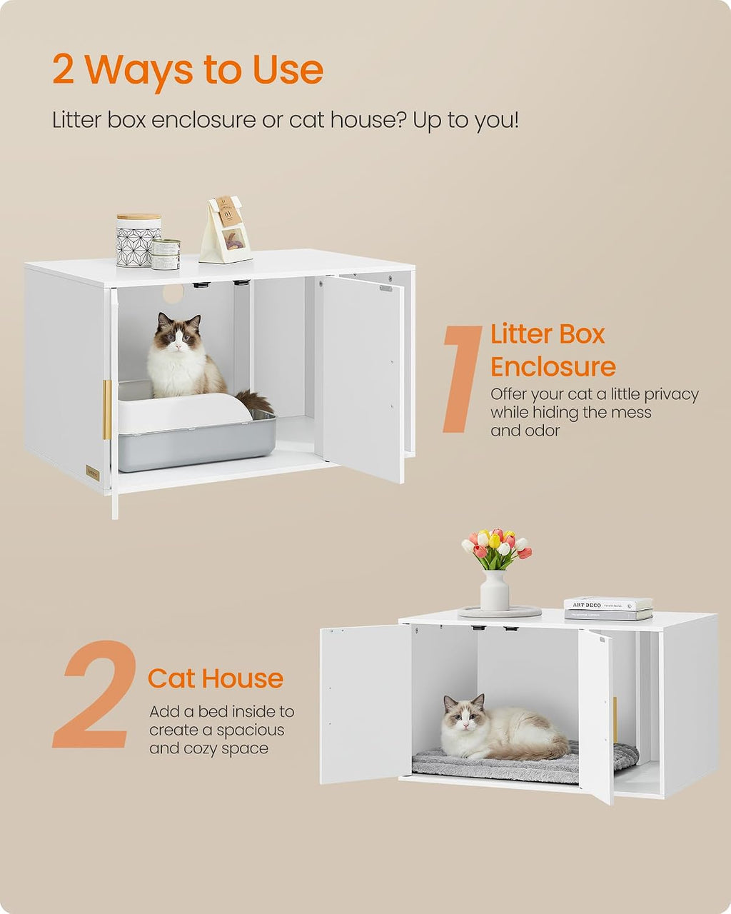 Cat Litter Box Enclosure, Double Doors, 31.5 x 19.7 x 17.7 Inches