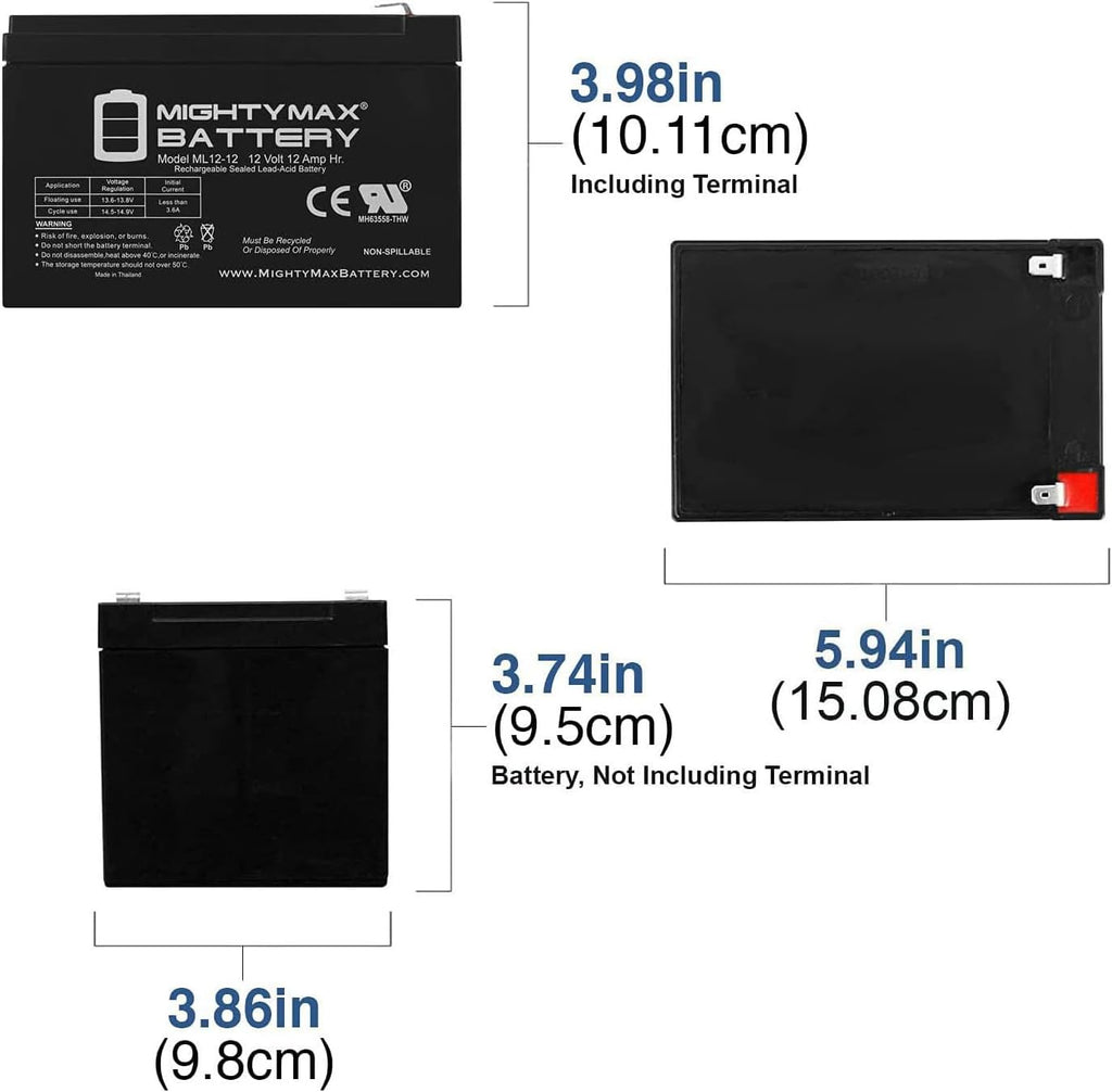 Mighty Max Battery 12V 12Ah F2 Battery for INVACARE Lynx L-3, L-4 Sitting Scooter - 2 Pack
