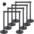 Crowd Control Stanchion Set, Stanchion Set with 6.6 ft/2 m Black Retractable Belt, Black Crowd Control Barrier