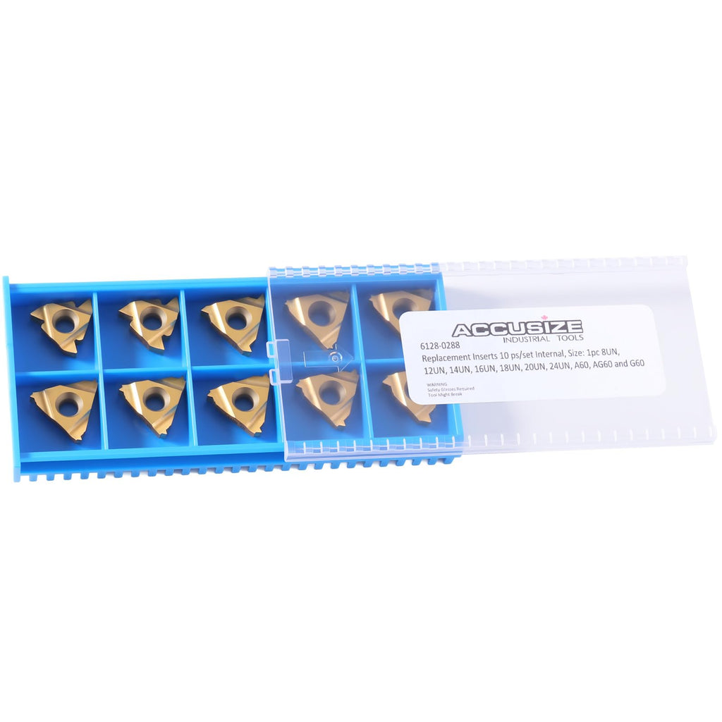 Accusize Carbide Internal Threading Inserts, TiN-Coated, 10-Piece Set