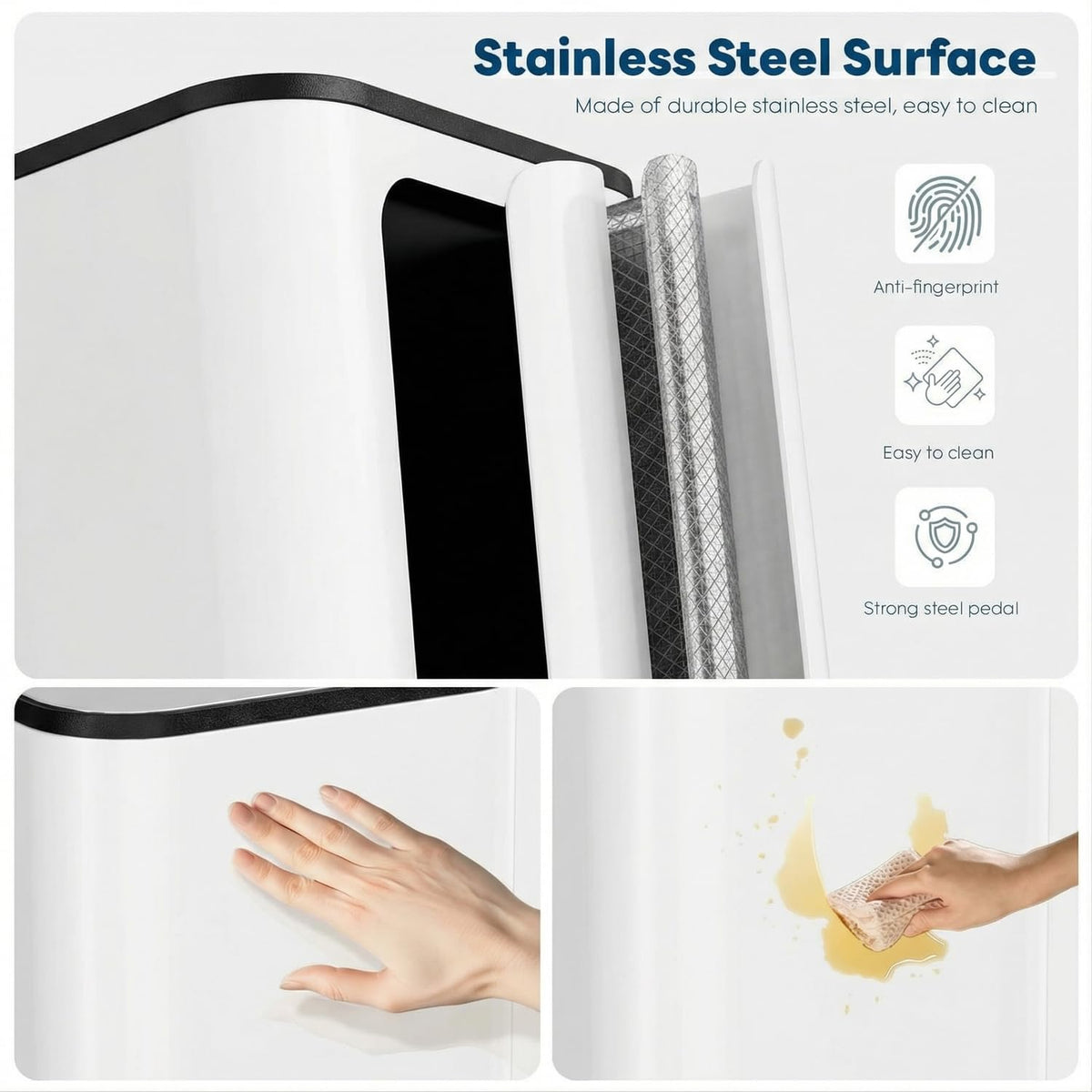 8 Gal/13.2 Gal Stainless Steel Kitchen Trash Can, Step Garbage Can