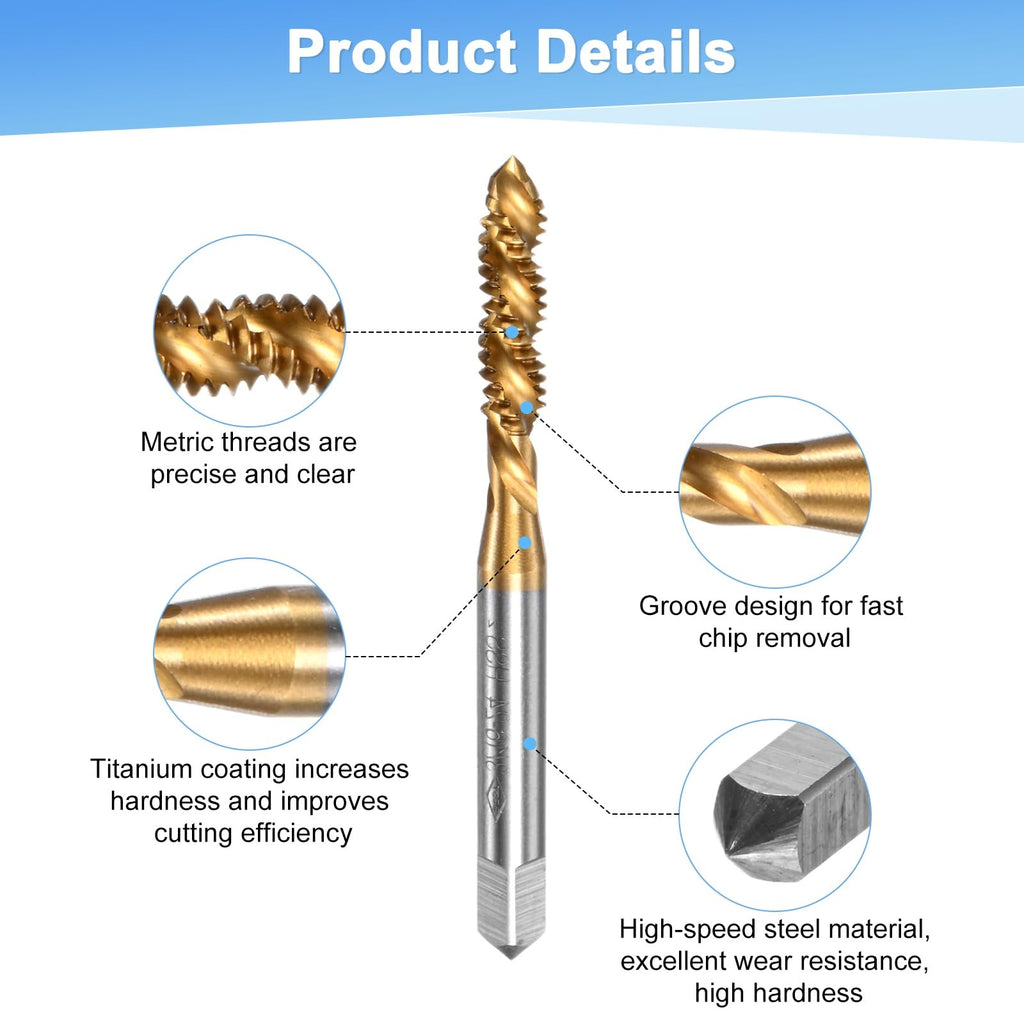 M METERXITY 2-Pack 3/16-24 UNC Spiral Flute Thread Tap, HSS Titanium Coated Right Hand Threading Tap Screw for Drilling/Milling Machines/CNC Machine Tools, Tapping Tool