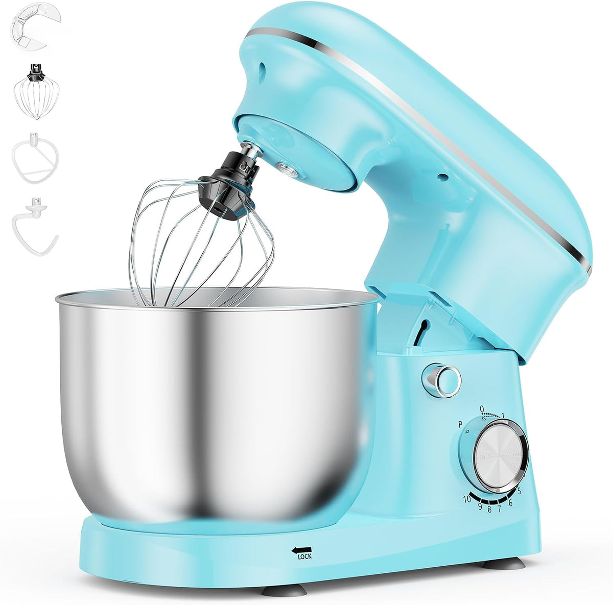Stand Mixer 6.3QT, Kitchen Electric Mixers Alternative | 10-Speed Dough Hook, Whisk, Beater & Splash Lid, Multi-Cover