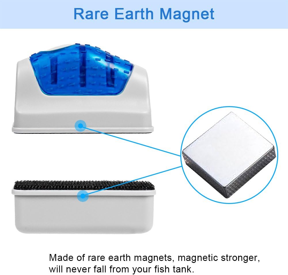 Aquarium Cleaner Fish Tank Glass Cleaner Algae Scraper Magnetic Scrubber Algae Clean Brush, 2 Pcs, 1 Yr Warranty