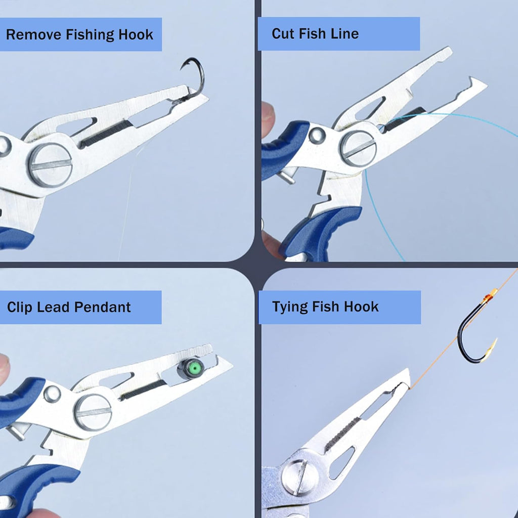 Fishing Pliers, Stainless Steel Fish Hook Remover 2PCS, Multi-Function Fishing Line Cutter Split Ring Opener, Fishing