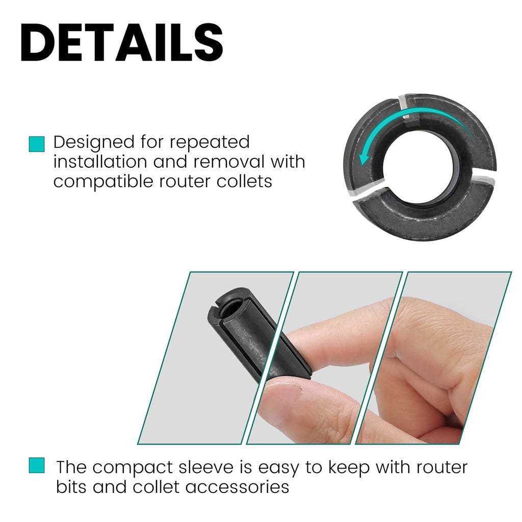 Router Collet Reducer Sleeves for 1/2" Collet to 1/4" Router Bits - 6pcs