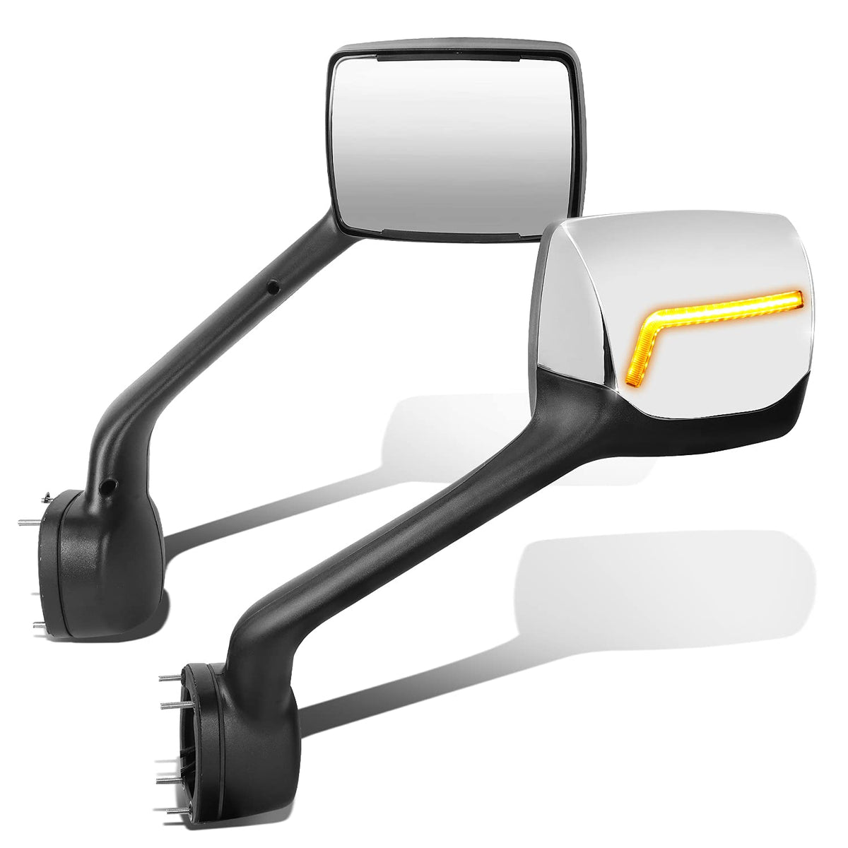 DNA Motoring MIRROR-HAY-009-CH L-Pattern LED Sequential Turn Signal Manual Side Hood Mirror Compatible with 11-21 Kenworth T680 / Peterbilt 579 587,1 Pair