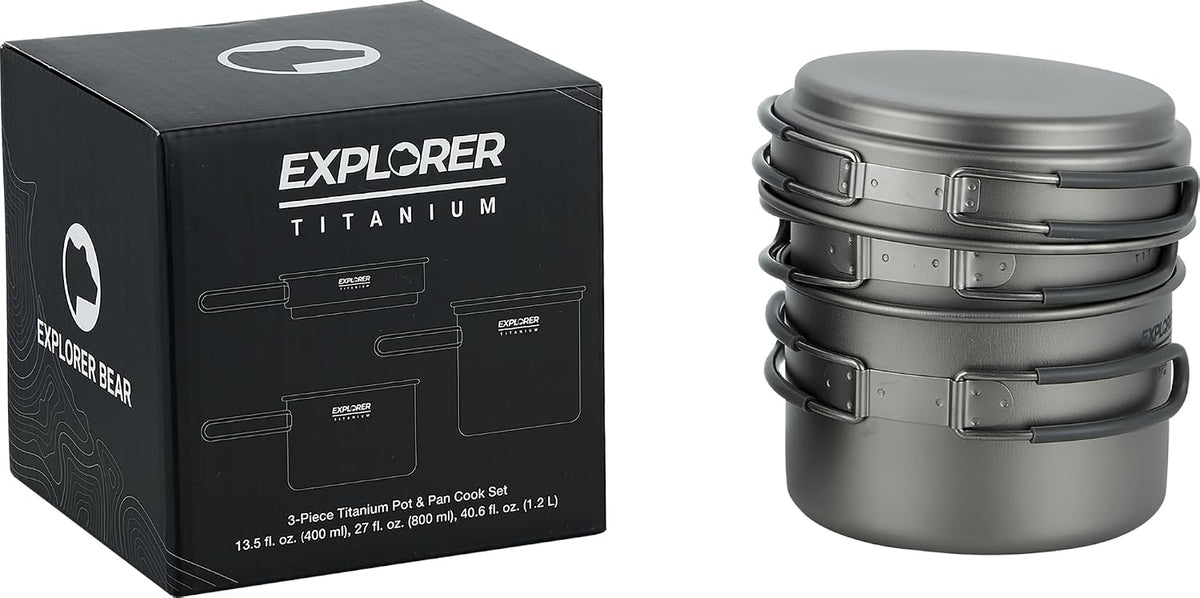 Titanium Stackable Camping Cooking Pot Mess Kit Set