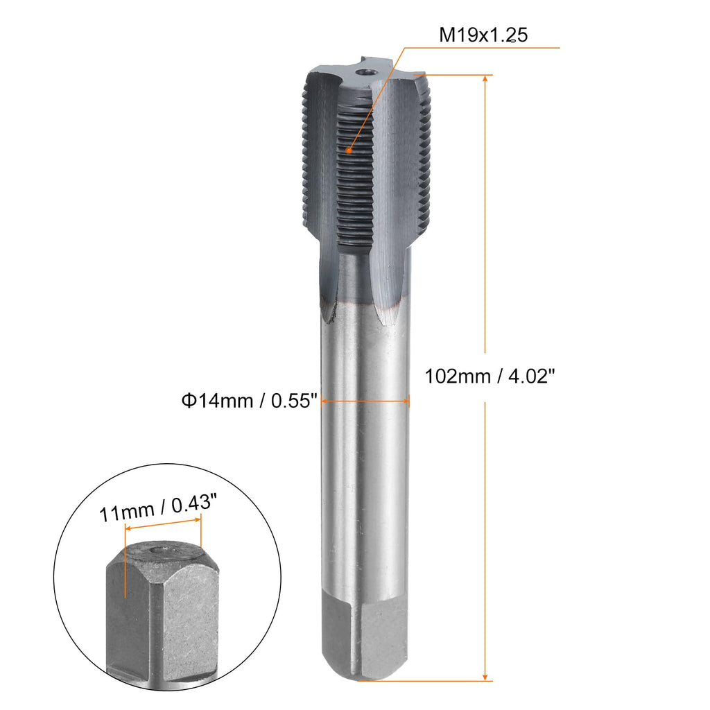 HARFINGTON M19x1.25 Metric Thread Tap 6542 Cobalt High-Speed Steel TiCN Coated Plug Tap Right Hand Straight Flutes Screw Threading Hand Tap