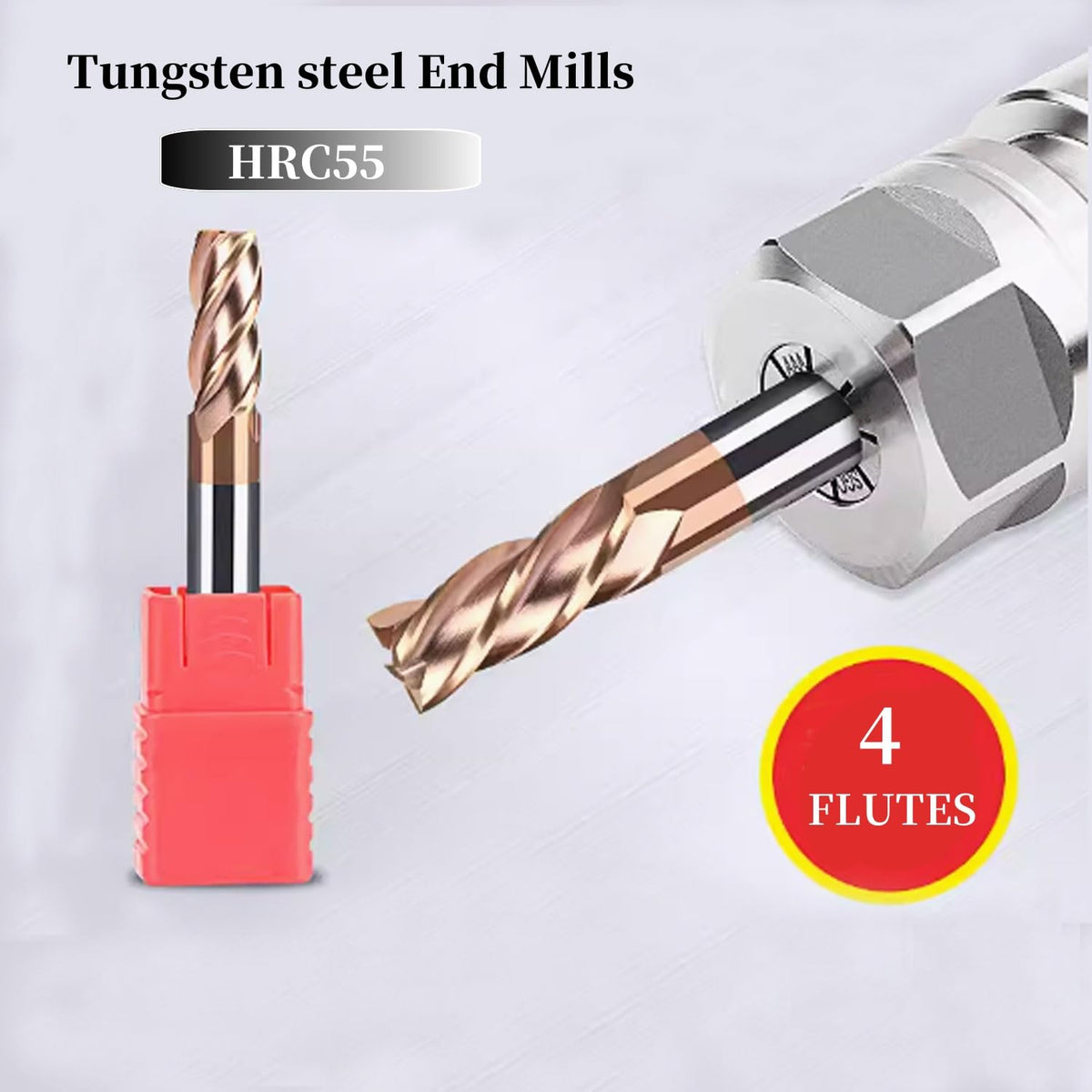 5PCS 3/8in Carbide Square End Mill HRC55 Tungsten Steel 4 Flutes for Steel