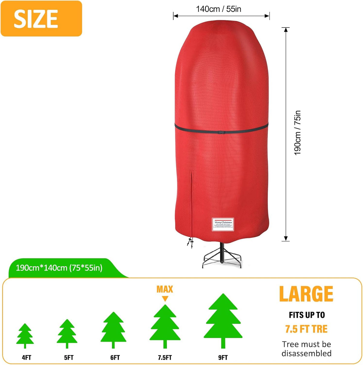 Upright Christmas Tree Storage Bag,Oxford Fabric Tear Resistant Adjustable 7.5FT Christmas Tree Storage Bag for
