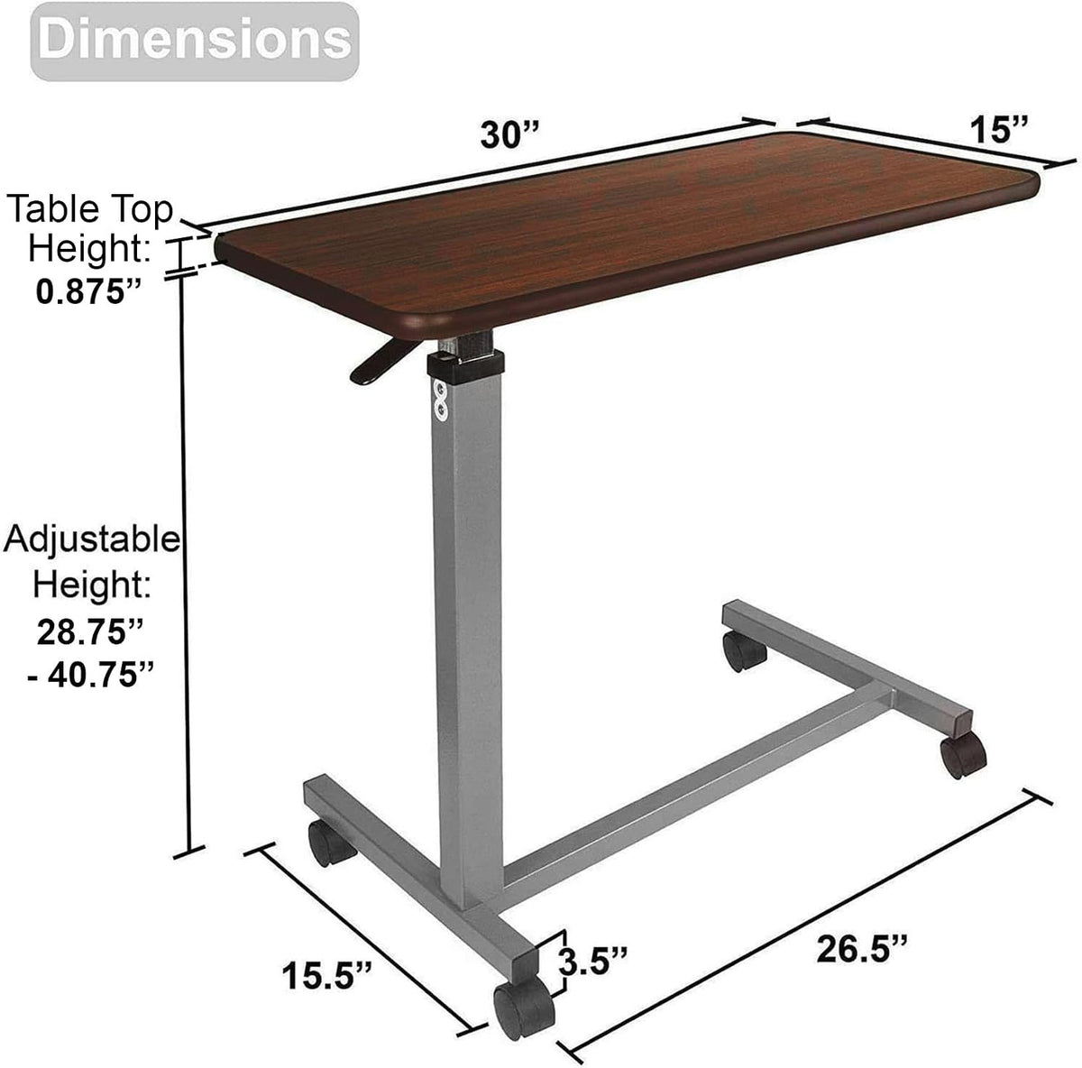 Medical Adjustable Overbed Bedside Table with Wheels (Hospital and Home Use)