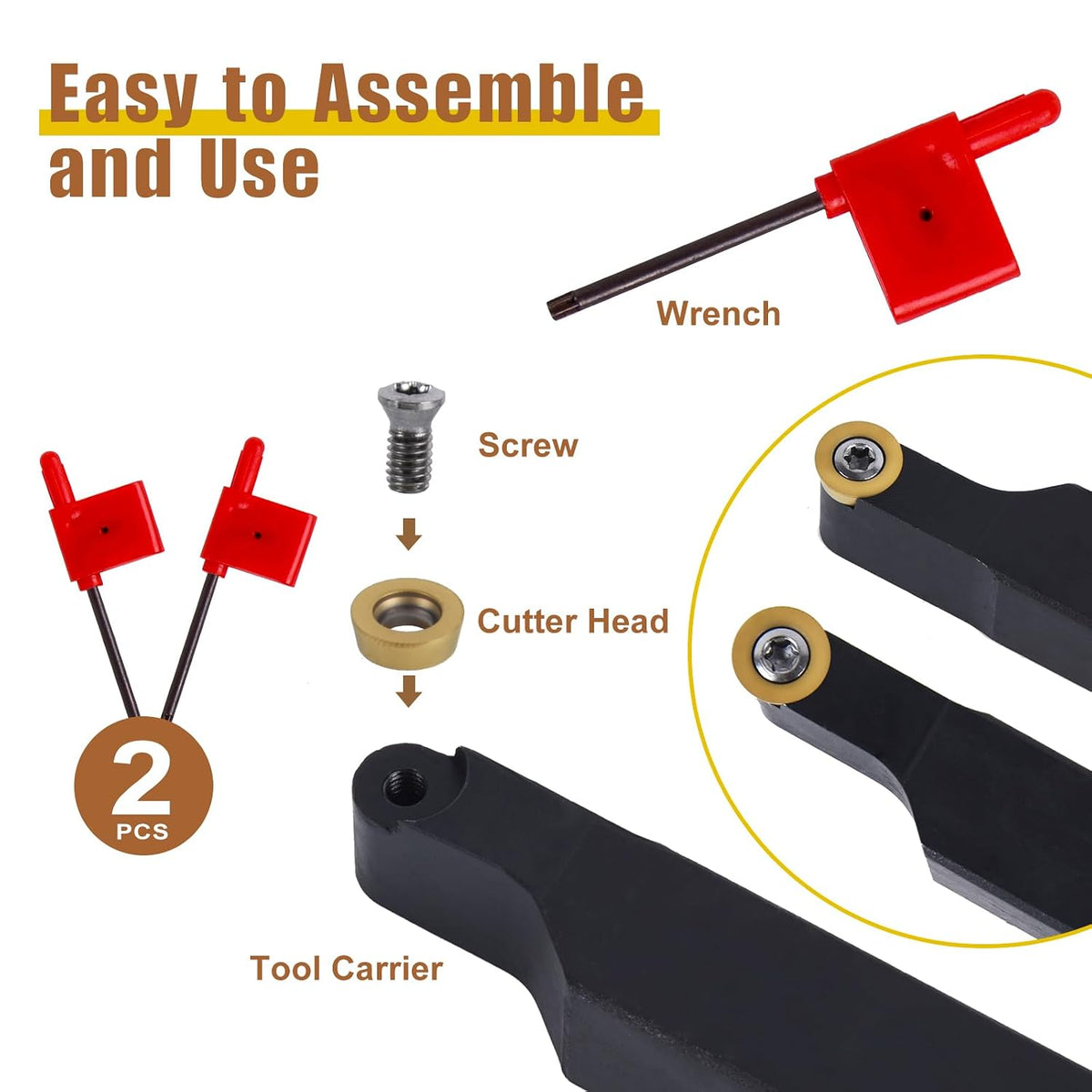 UpJiaFlarish Carbide Lathe Tool with Blade Holder - 5/8 inch SRAPR1616H10 & SRAPL1616H10 + 10pcs Carbide Inserts RPMT10T3 for Metal Lathe Cutting Tool
