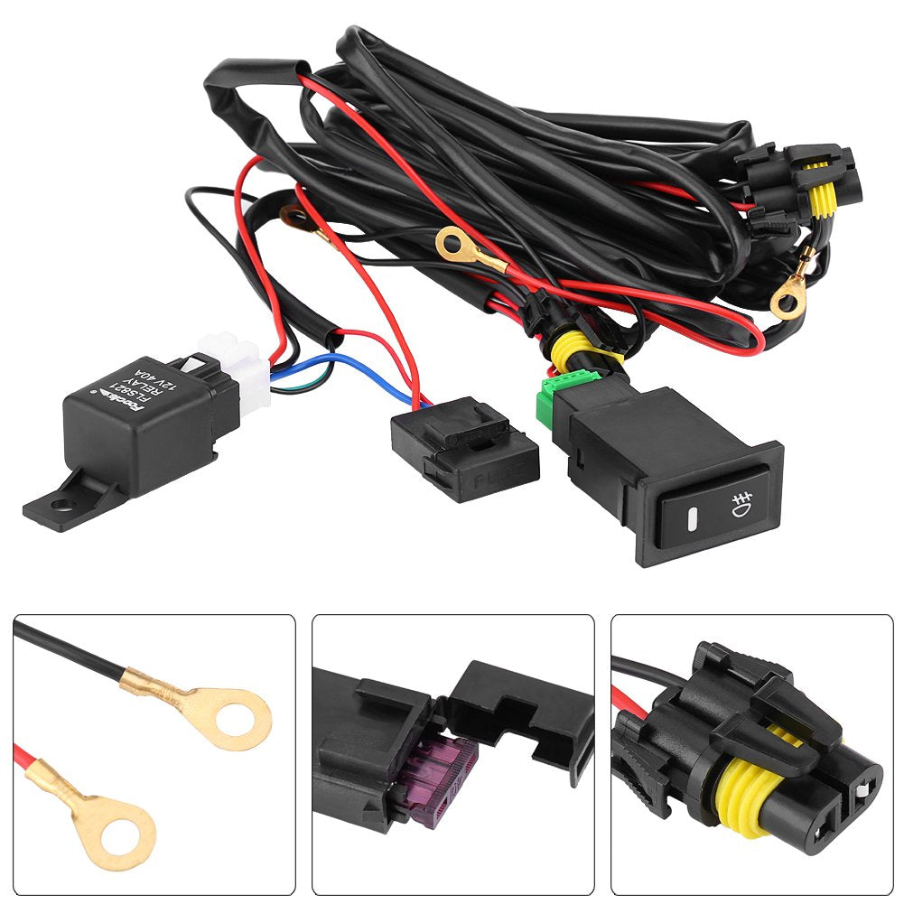 Fog Light Wiring Harness Socket Wire Connector with 40A Relay & ON/Off Switch for Fog Light LED Lamp