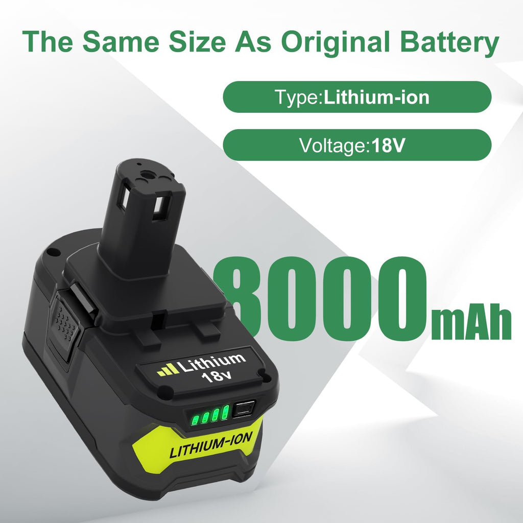 2PACK 8.0Ah Battery Replacement for Ryobi 18V Battery