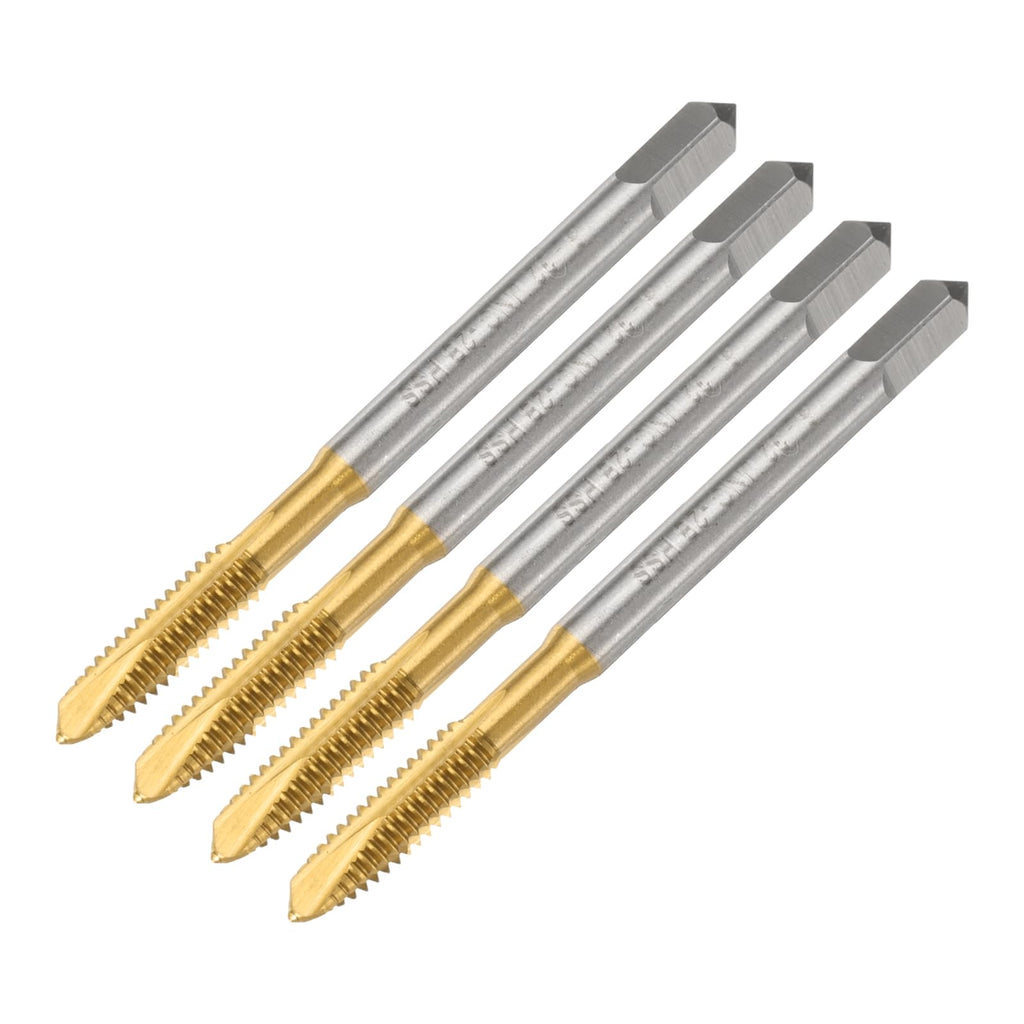 uxcell 4pcs 8-32 UNC B2 Spiral Point Thread Tap, Screw Tap Threading Tapping Tool, Titanium Coated 6542 High Speed Steel Machine Taps Tapping Bit