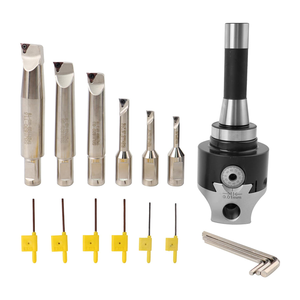 R8 Boring Head 2Inch Shank Boring Tool Set and 6Pcs 1/2" Carbide Boring Bar