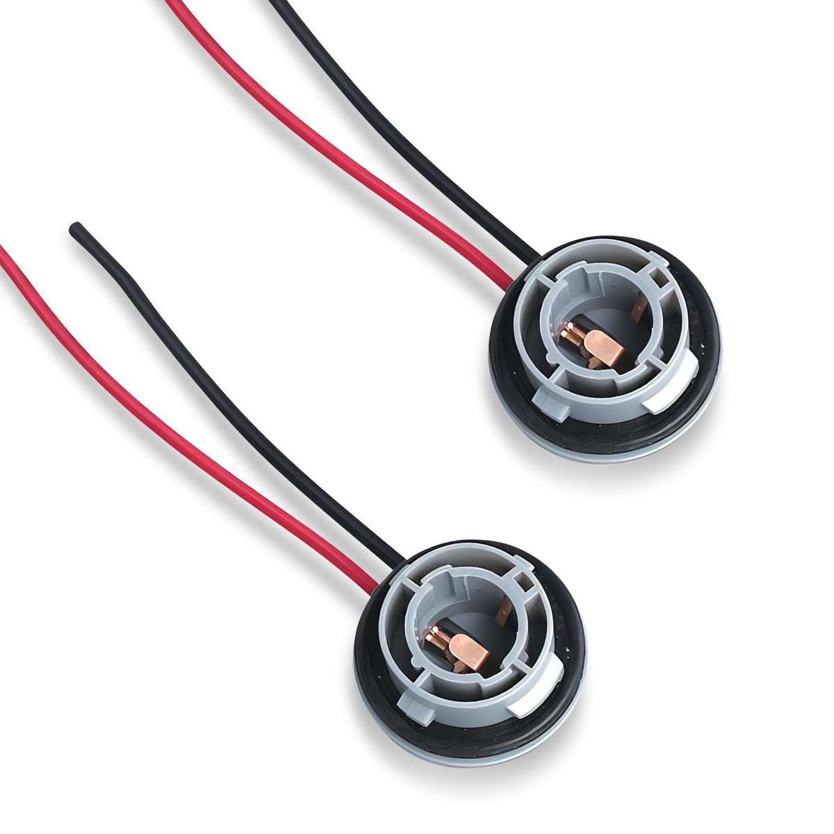 MLY 2 PCS Automotive 1156 Bulb Socket, Insulated Nylon Base Reverse Light Socket, BA15S 180 Degree Pure Copper Terminal and Extension Wire Harness, Universal for Cars Bulb Standard Adapter (Gray)