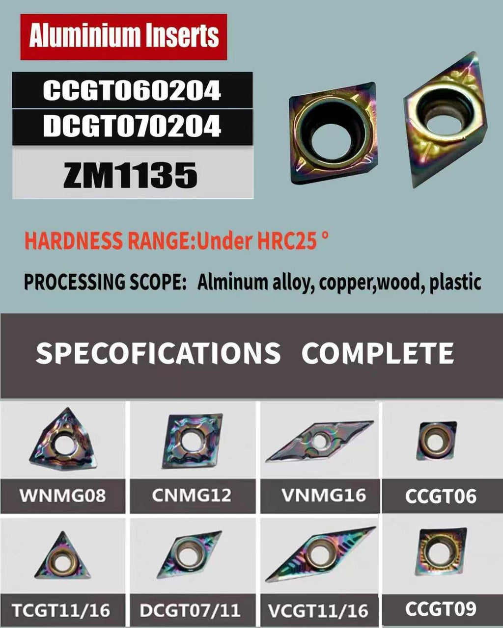 CCGT DCGT Turning Inserts, DLC Coated Carbide for Aluminum Copper Plastic