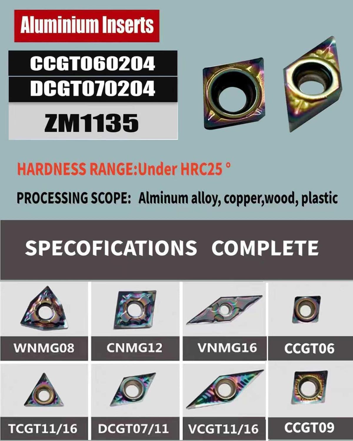 CCGT DCGT Turning Inserts, DLC Coated Carbide for Aluminum Copper Plastic