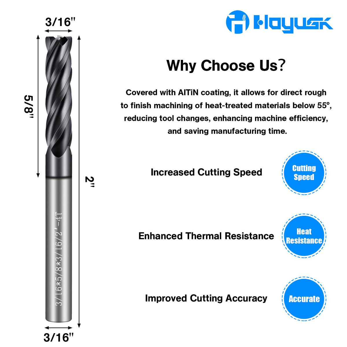 Micrograin Carbide Square End Mill - 4 Flute, 4T Design (1pcs, 3/16") for Alloy Steels, Hardened Steel, Metal, and Multipurpose Milling - Precision Tool Kit for DIY and Professional Use
