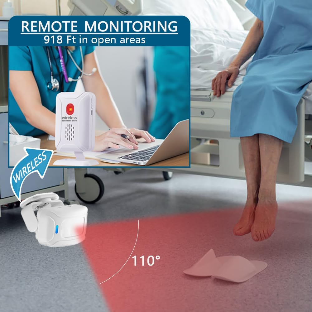 Rechargeable Door&Bed Exit Alarm for Elderly Dementia Patients,Wireless Bed Alarm for Elderly Adults,Bed Alarms and