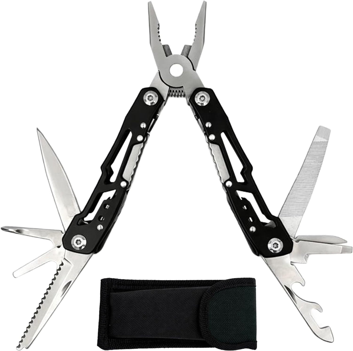 14-in-1 Safety-Locking Stainless Steel Multitool Pliers – Folding Pocket Knife with Screwdrivers, Bottle Opener &