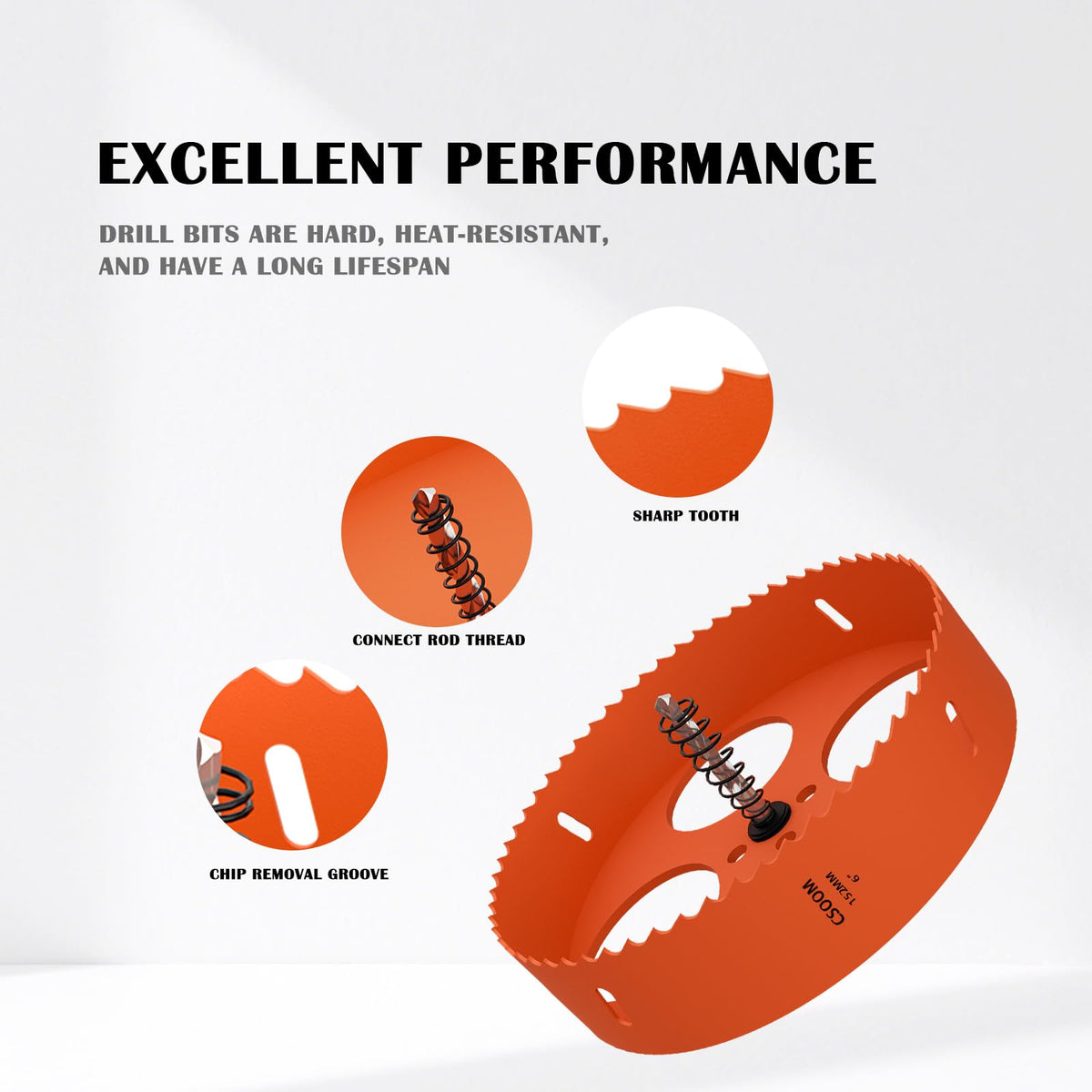 CSOOM 6" (152mm) Bi-Metal Hole Saw for Plastic, Wood, Plywood, Thin Steel and Thin Aluminum Sheets