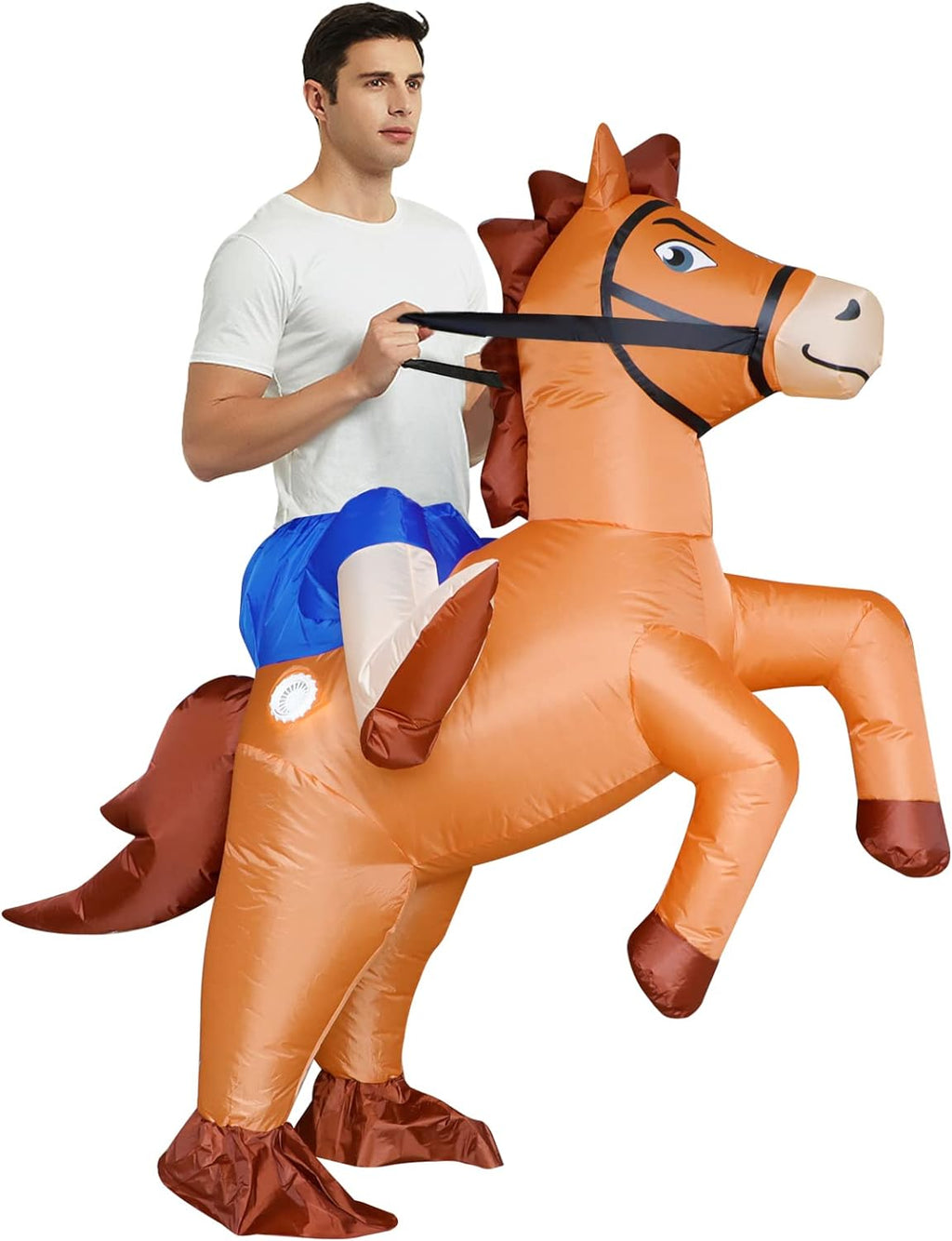 Inflatable Costume Adult Ride On Horse Costumes Cowboy Air Blow Up Funny Riding Horse Suit for Men Women Halloween