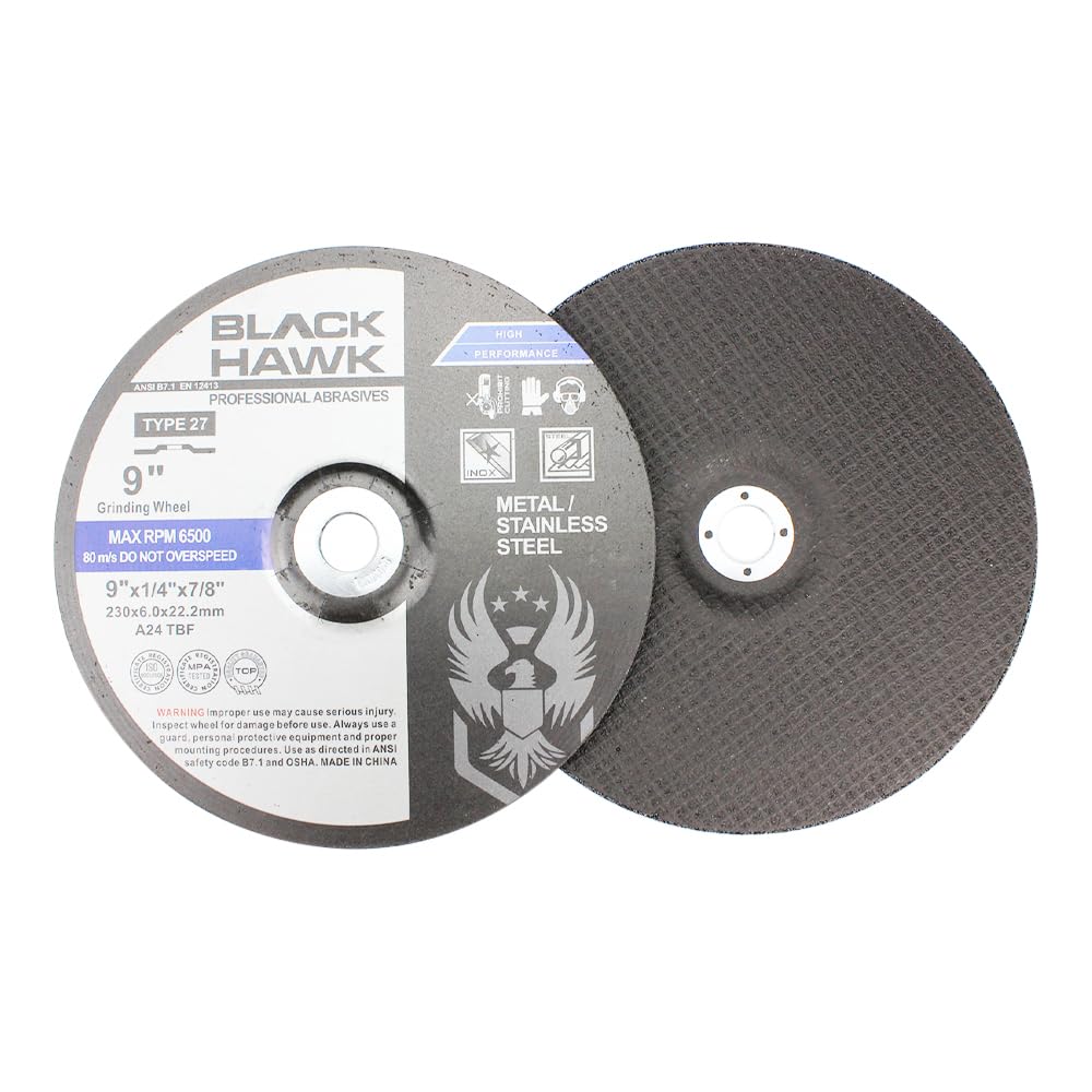 BHA 9 x 1/4 x 7/8 Metal Grinding Disc, Angle Grinder Wheel - 5 Pack