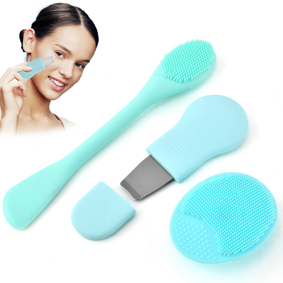 Blackhead Remover Tool Set, 2 in 1 Nose Pore Cleaning Brush & Skin Spatula