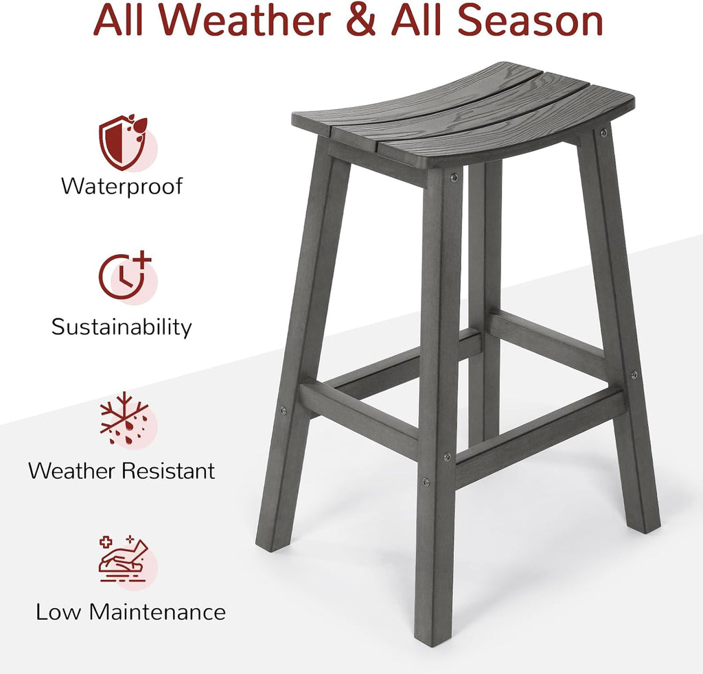 All-Weather Bar Stools Set of 2, 28" Outdoor Barstools, Never Rot or Fade, Low Maintenance HIPS Furniture for Bar