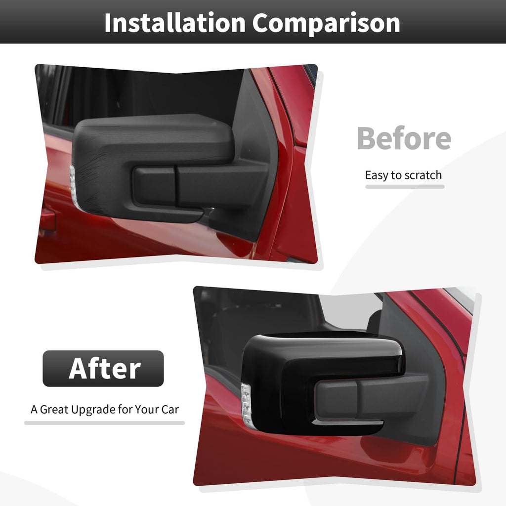 CheroCar Door Side Mirror Covers with Turn Signal Hole Compatible with 2021-2024 2025 2026 Ford F150 F-150 Pickup Accessories Left Right Side View Mirror Caps Trims