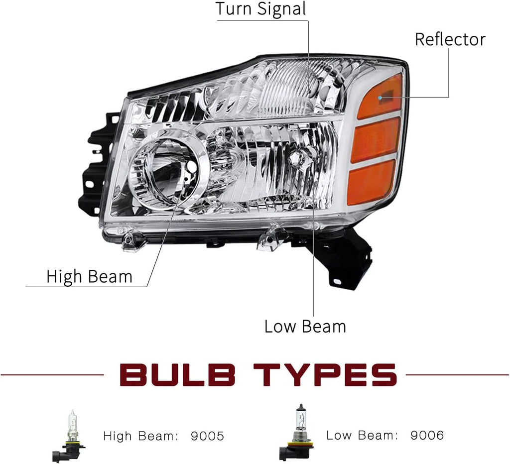 JSBOYAT Headlight Assembly Fit for 2004-2015 Nissan Titan / 05-07 Armada