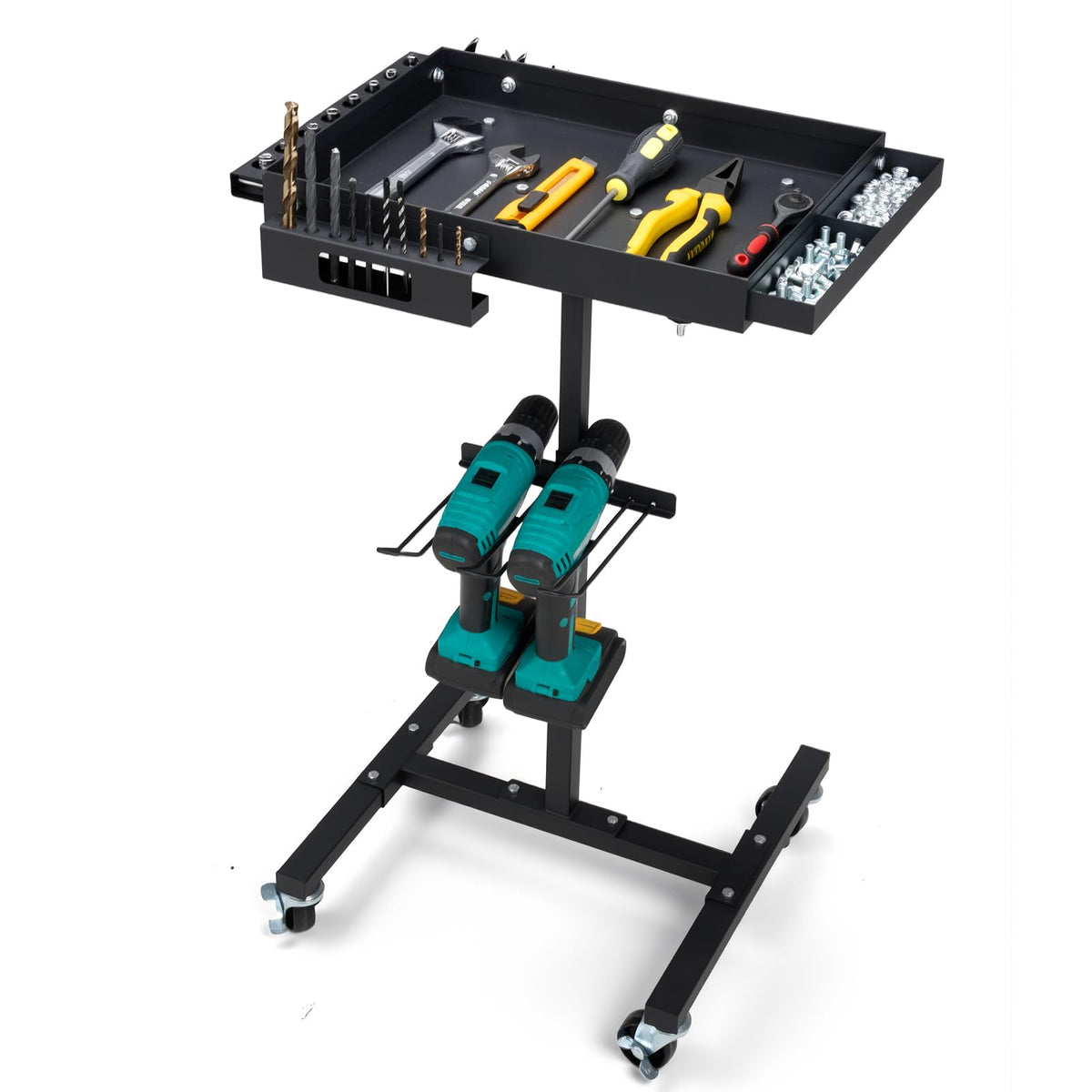 Rolling Work Table, Rolling Tool Cart with Drills Storage