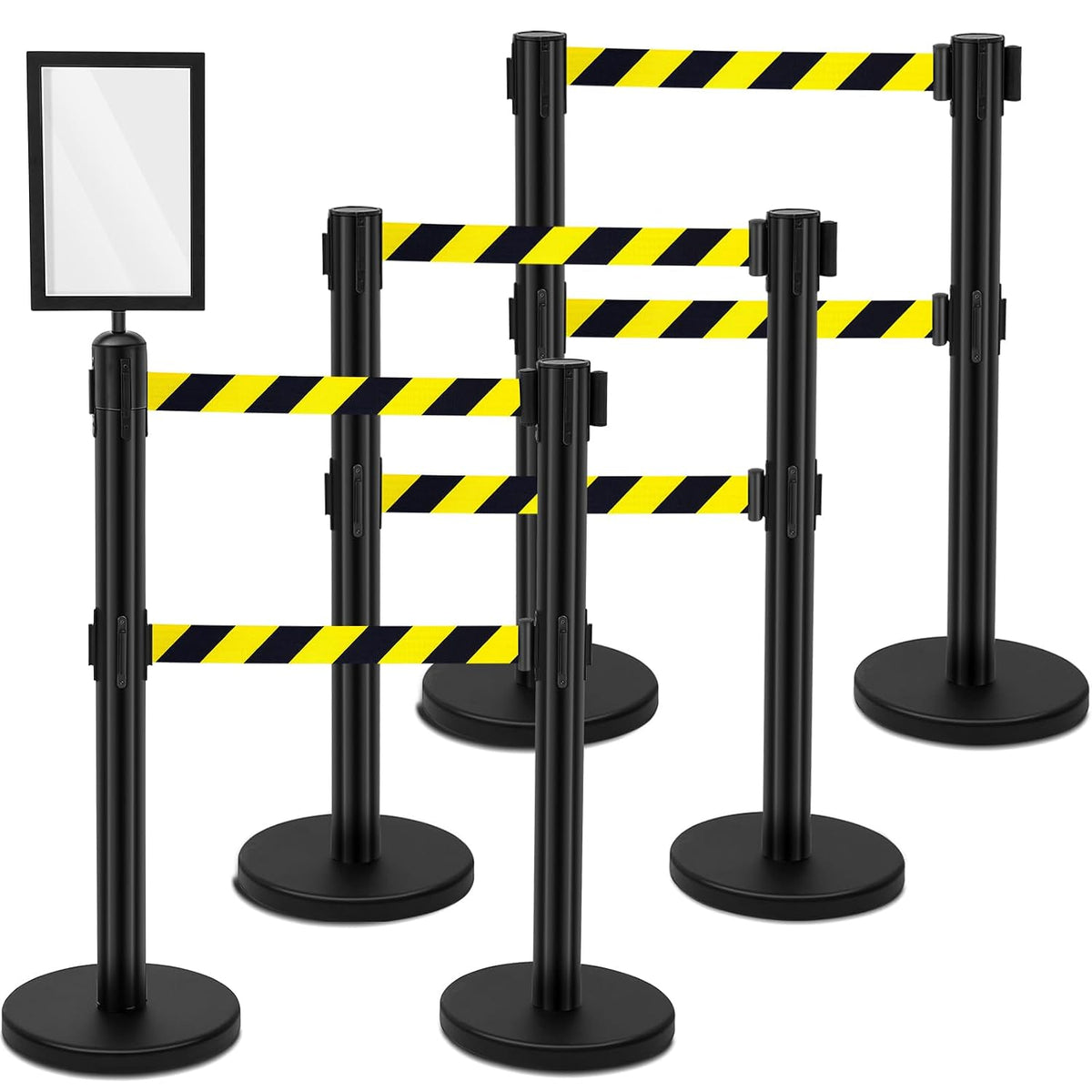 6 Pcs Crowd Control Stanchions Set, Double Retractable Safety Belt, Heavy Duty Stainless Steel Crowd Control Barrier
